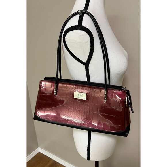 Bejio Handbags - Beijo cherry red and black faux crocodile embossed shoulder bag